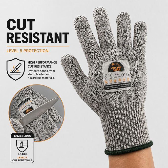 VSG5 – VINTAGE STAR HPPE CUT RESISTANT GLOVES, LEVEL-5 (FOOD & INDUSTRIAL GRADE ENGINEERED)