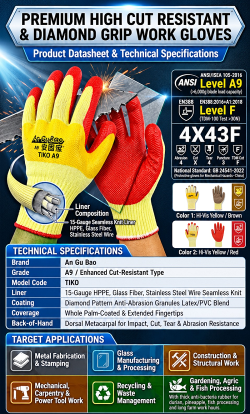 TIKO - PREMIUM HIGH CUT RESISTANT & DIAMOND GRIP WORK GLOVES - Image 11