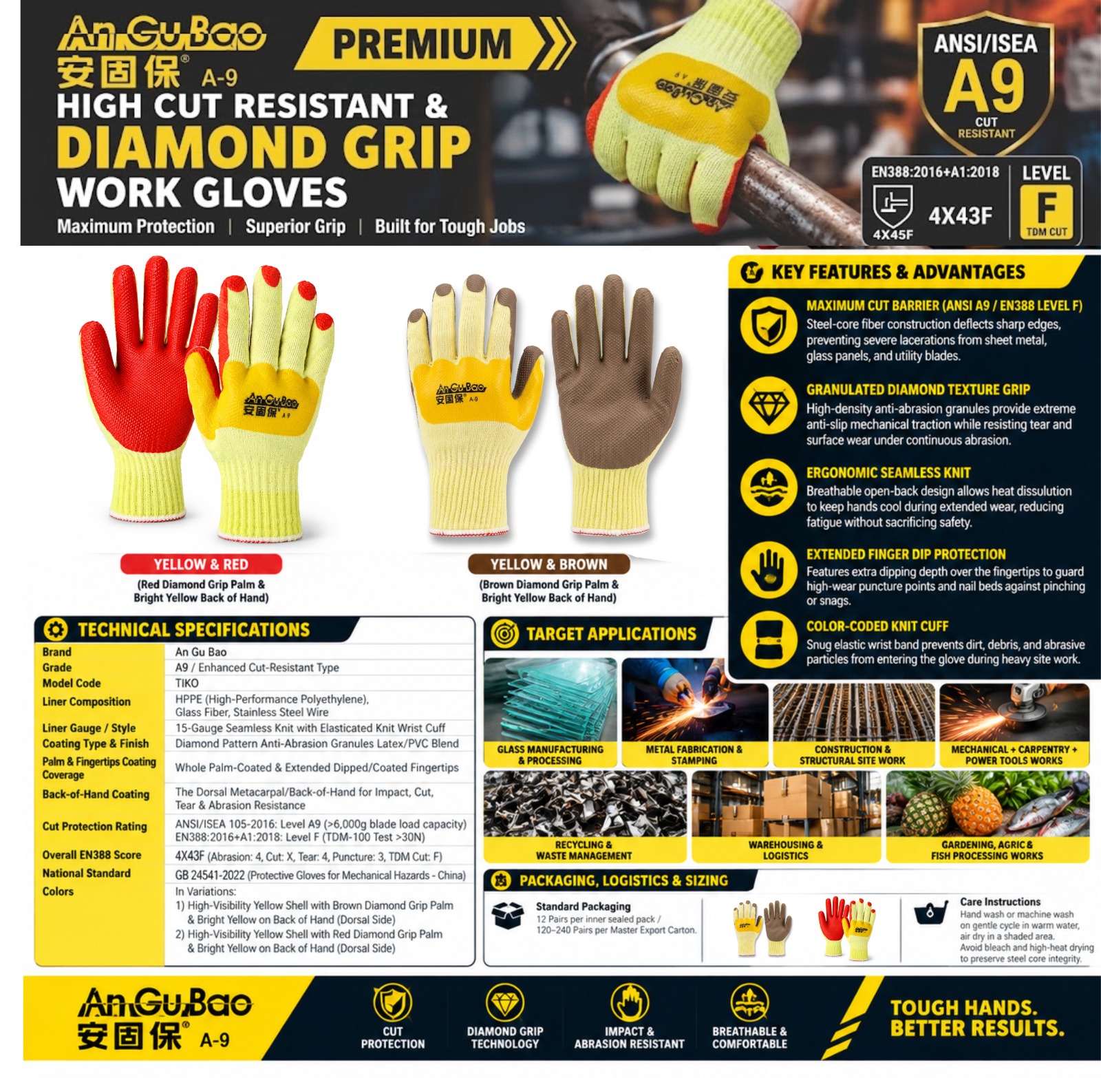 TIKO - PREMIUM HIGH CUT RESISTANT & DIAMOND GRIP WORK GLOVES - Image 5